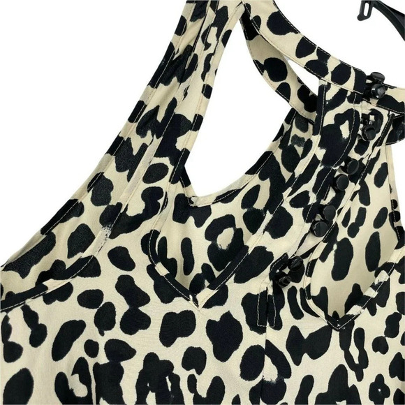 ASOS Tank Top Womens 6 Black Cream Leopard Print Sleeveless Cut Out Flare Halter - Picture 7 of 8